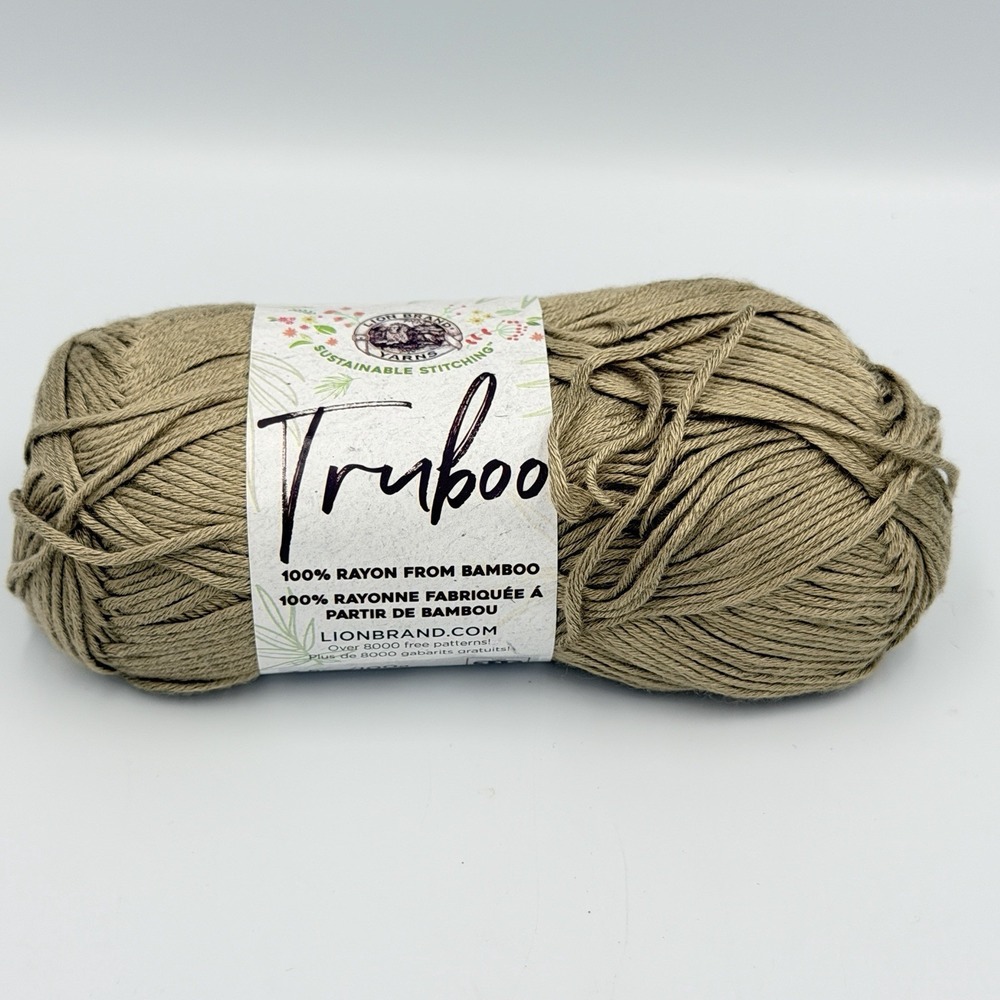 Lion Brand Truboo Bamboo Yarn Khaki 3 Light DK Rayon Crochet Knitting Soft